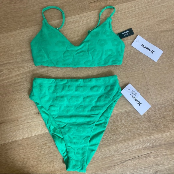 Hurley Terry Pop Bralette & Moderate High Waist Bottom Women's Bikini - Picture 1 of 6